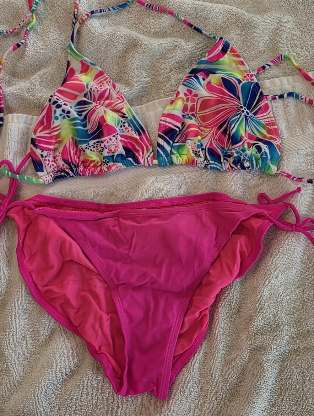 Source Unknown Pink Floral Multicolor Triangle Bikini Set